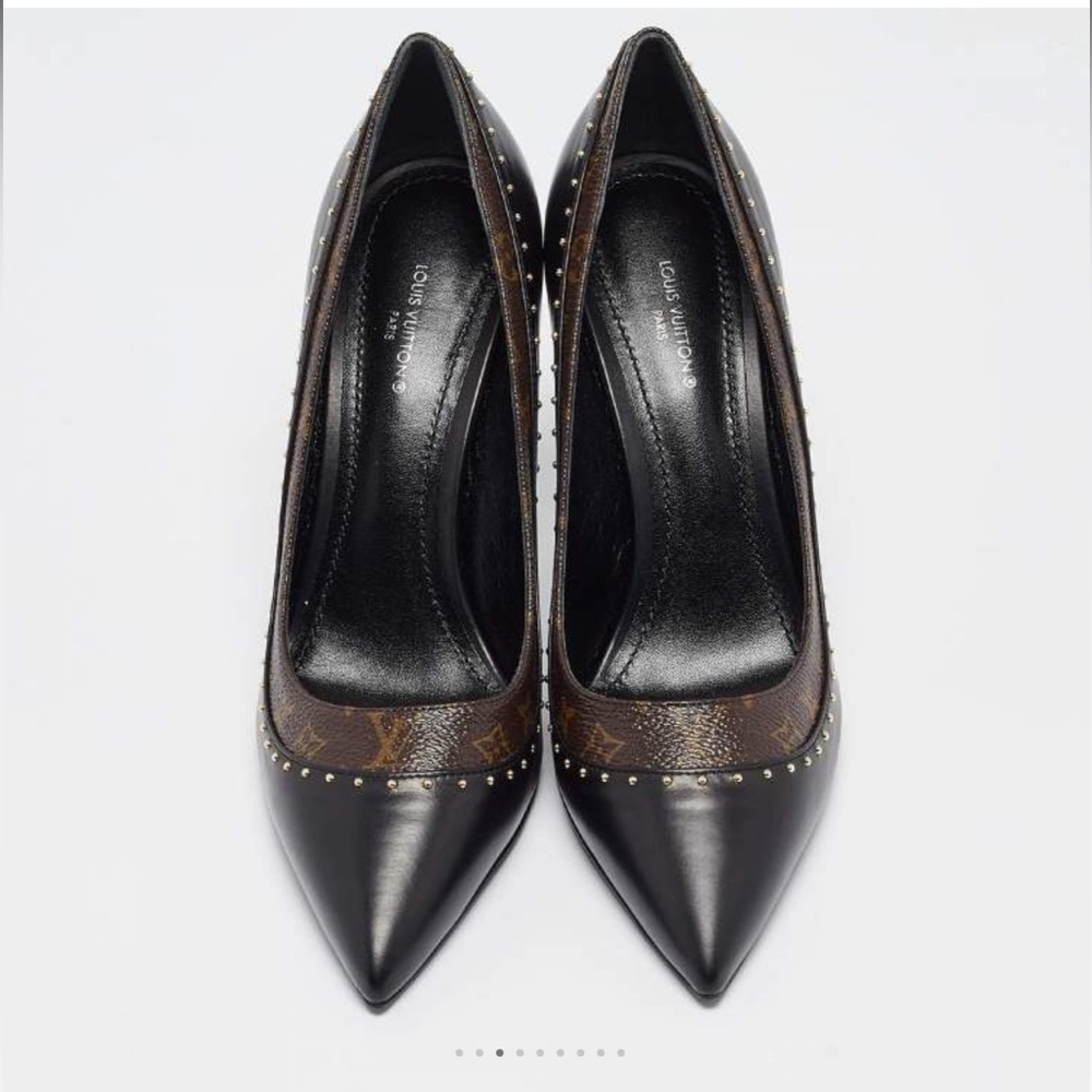 Louis Vuitton Black/Brown Monogram and Leather Studded Pointed Pumps